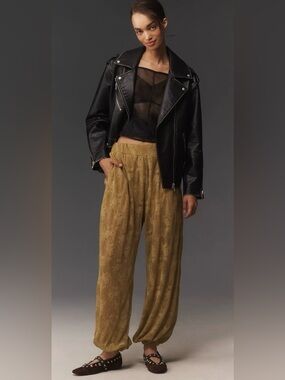 NWT Maeve by Anthropologie Sheer Lace Balloon Pants green olive size XL